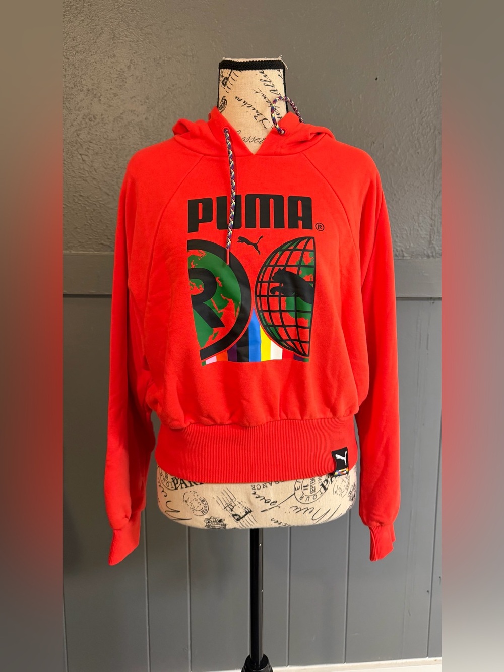 Puma Red Crewneck Hoodie with Multicolor Graphic